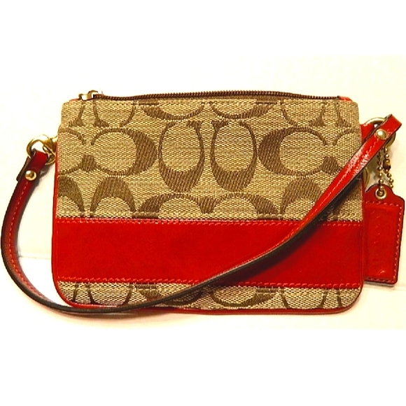 ☆Brand New☆Stunning COACH Classic 2008 Red Signature Stripe Clutch Wristlet☆ - Picture 14 of 16
